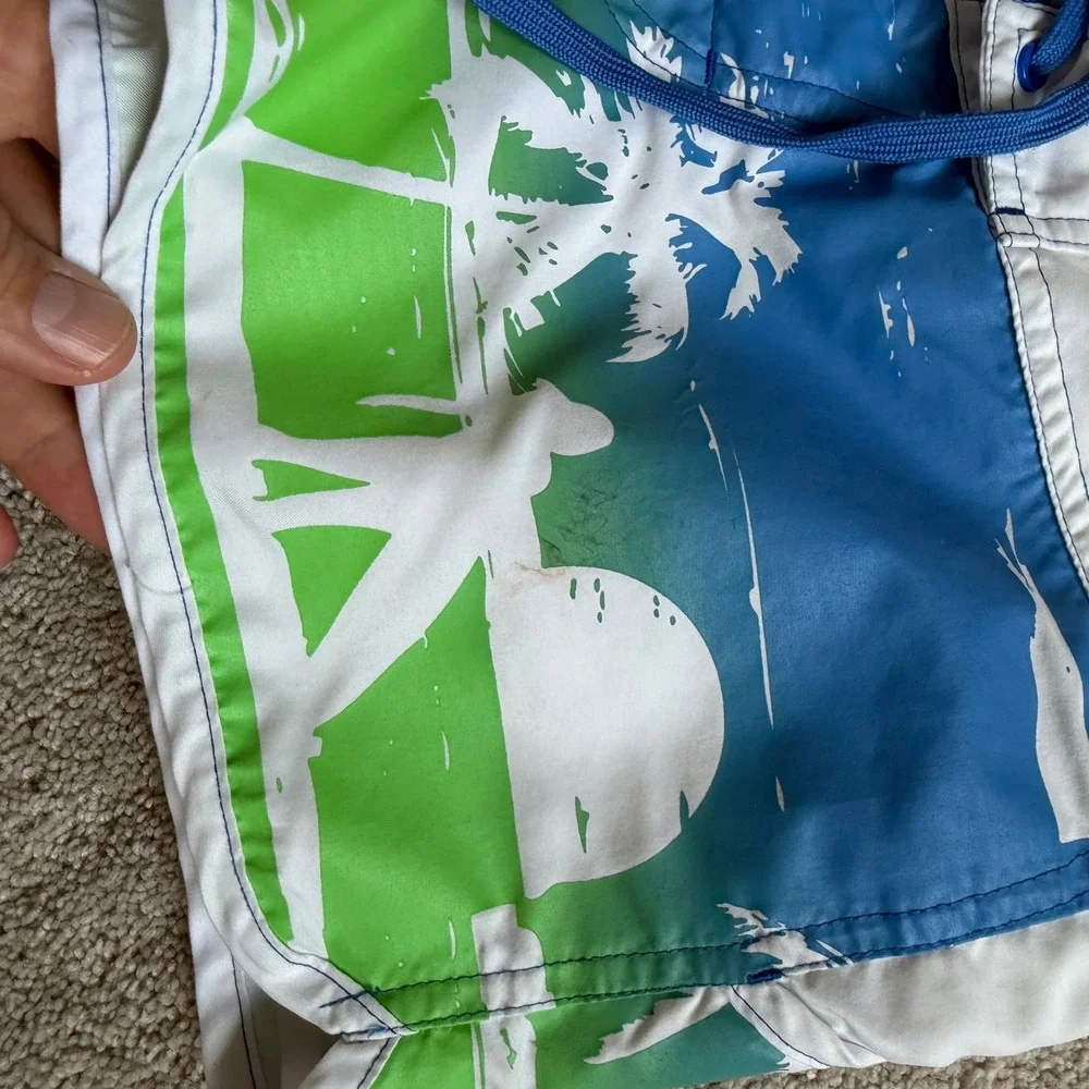 Y2K Raya Sun Women Blue Green Tropical Palm Tree Board Shorts Size S